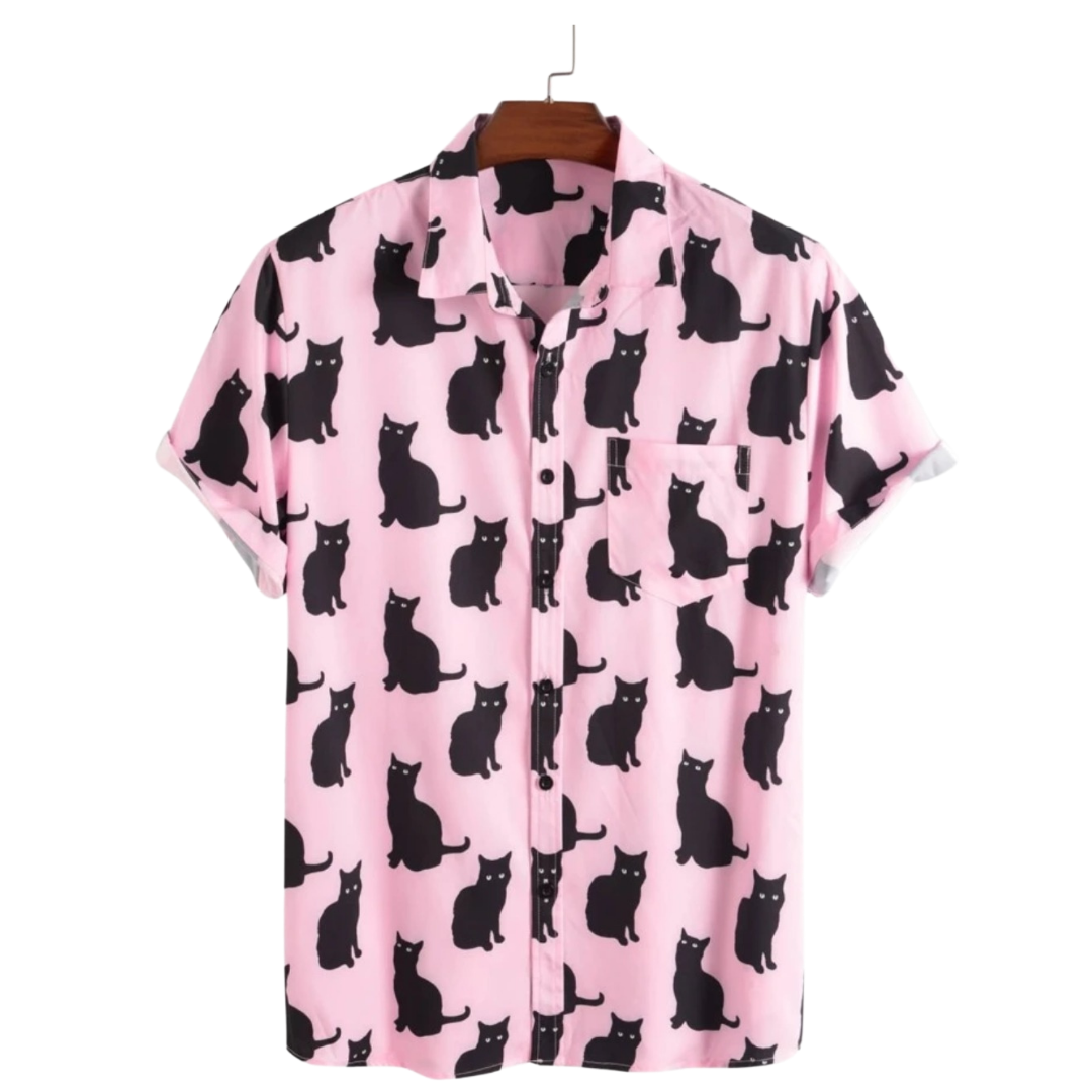 Button-Up Cat Print Shirt - Men's - CatsWannaBeCats.Com